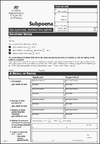 Subpoena:  a command to a witness to appear and give testimony