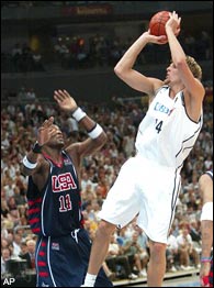 America basketball has seen an influx of Eastern European players (Dirk Nowitzki) on right